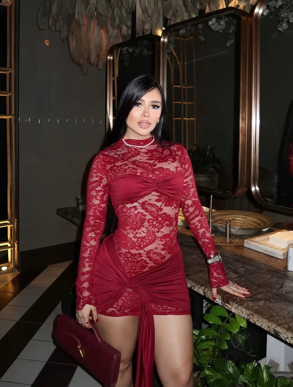 Vestido encaje burdeos