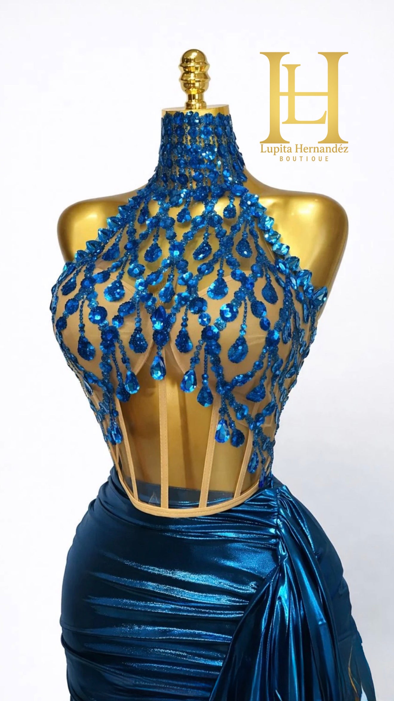 Conjunto corset azul metálico