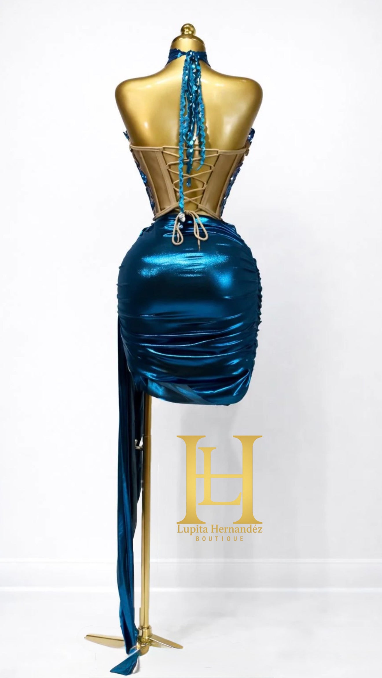 Conjunto corset azul metálico