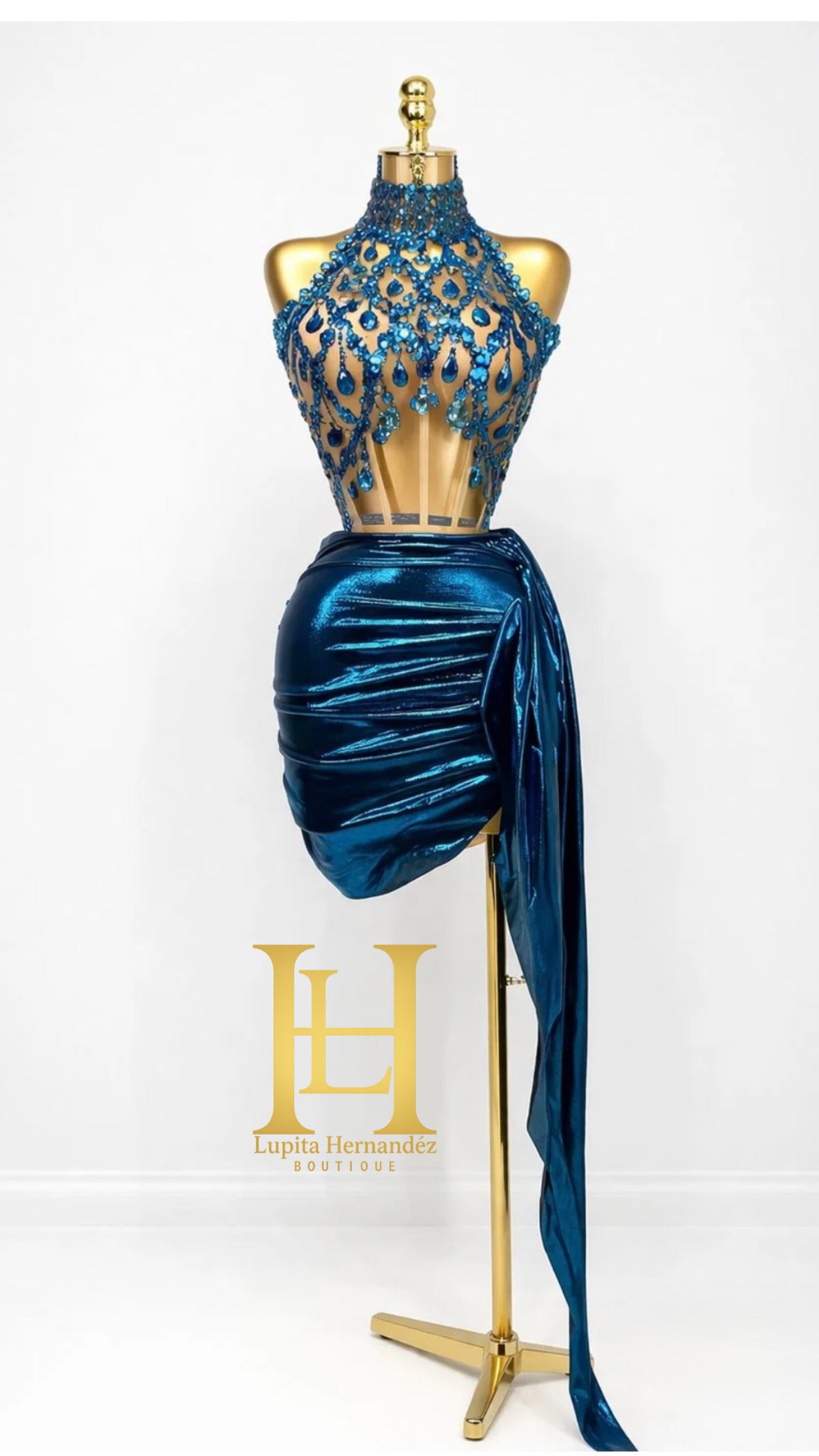 Conjunto corset azul metálico