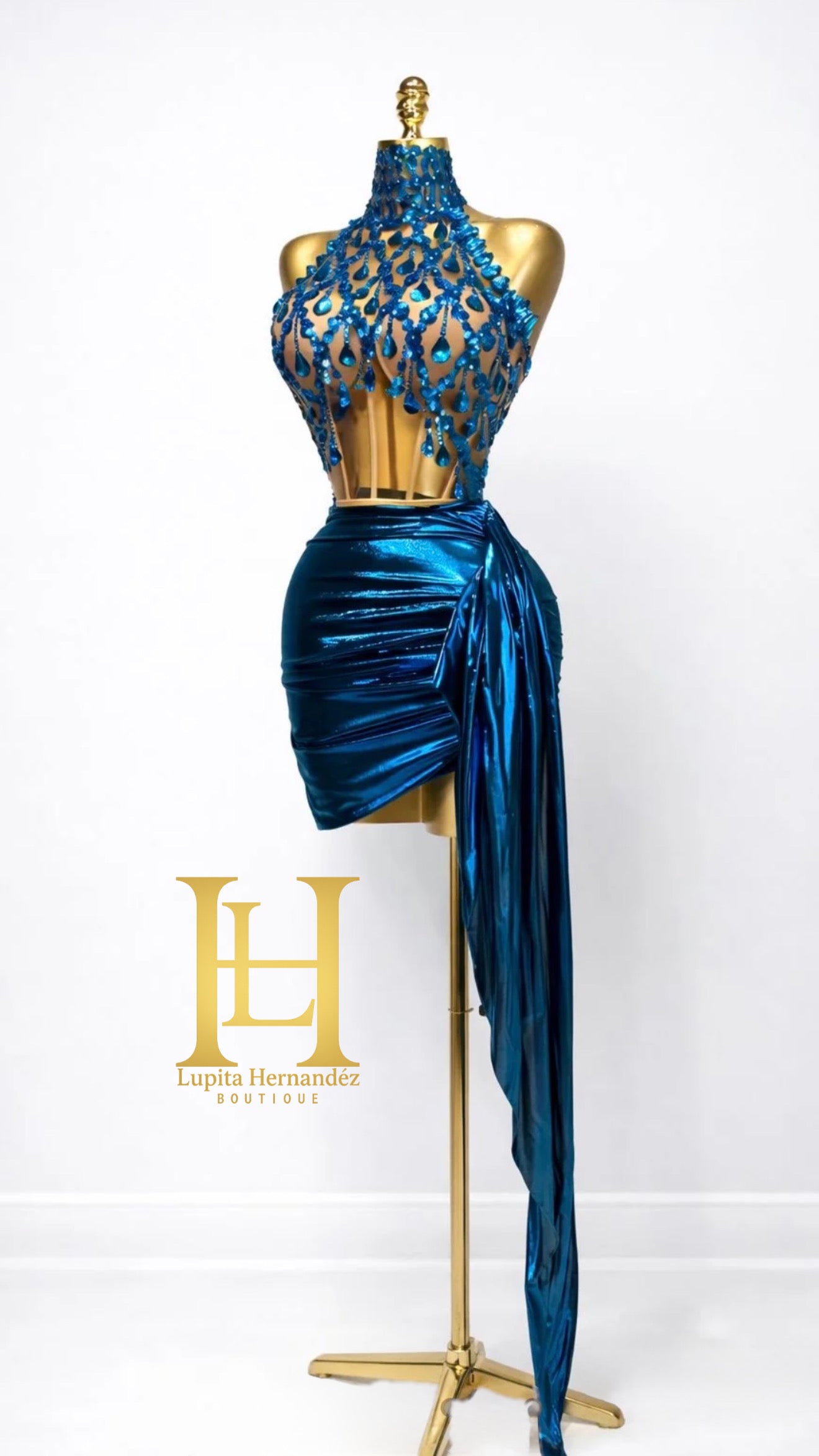 Conjunto corset azul metálico