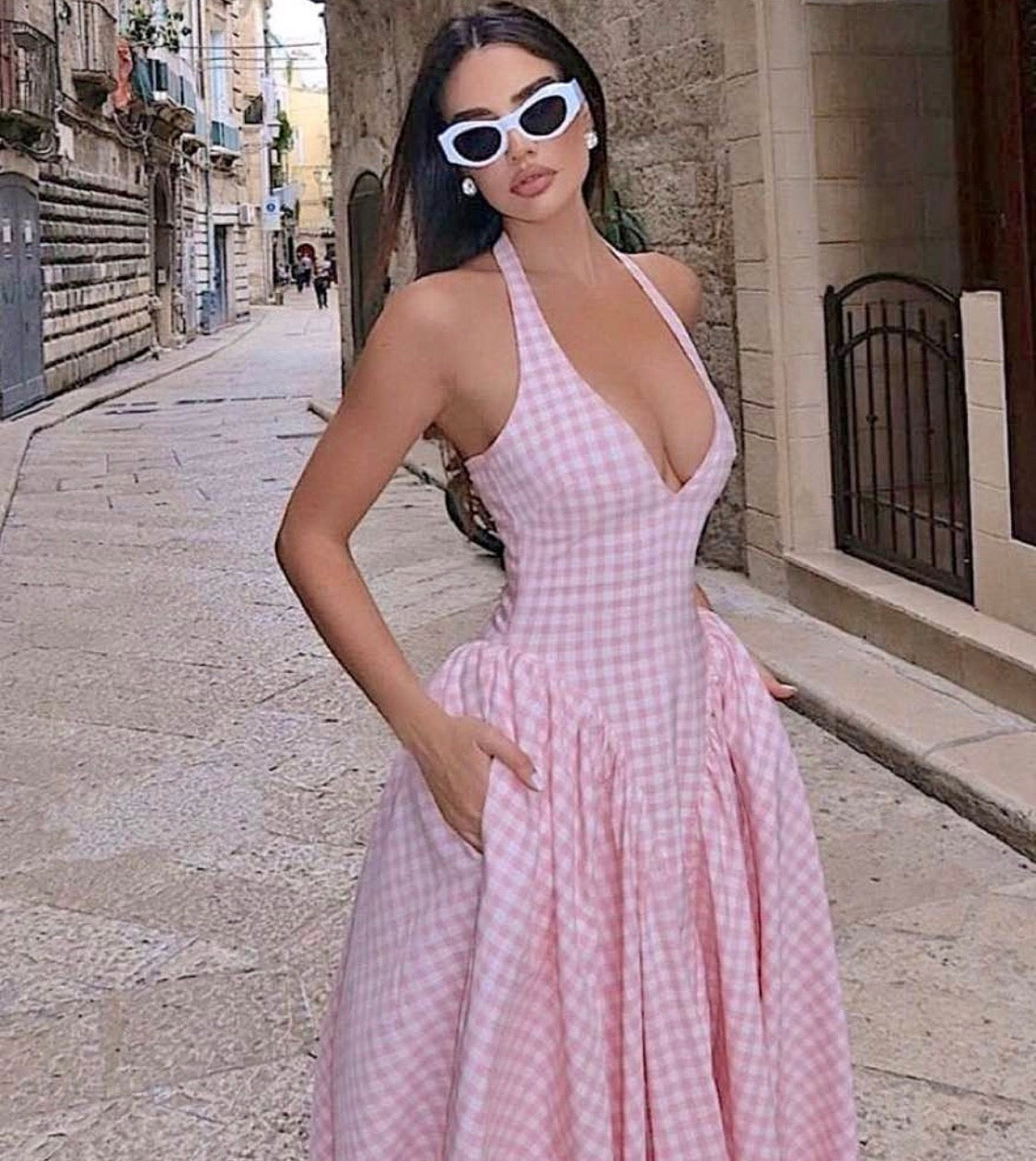 Vestido largo Pink polka