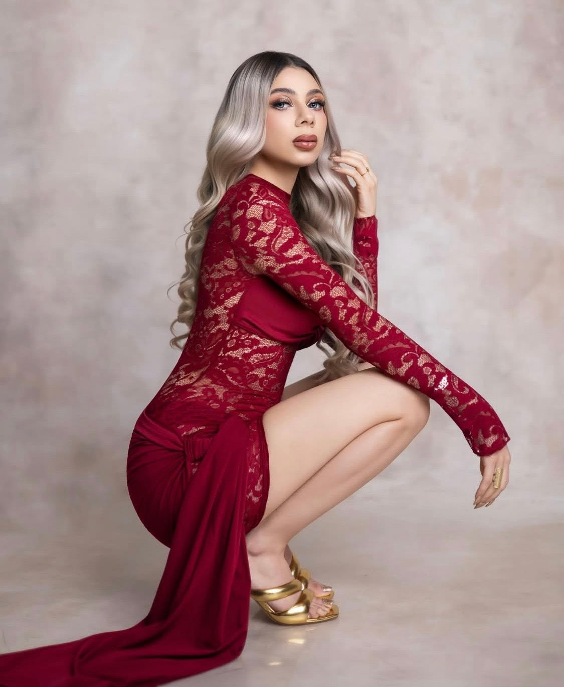Vestido encaje burdeos